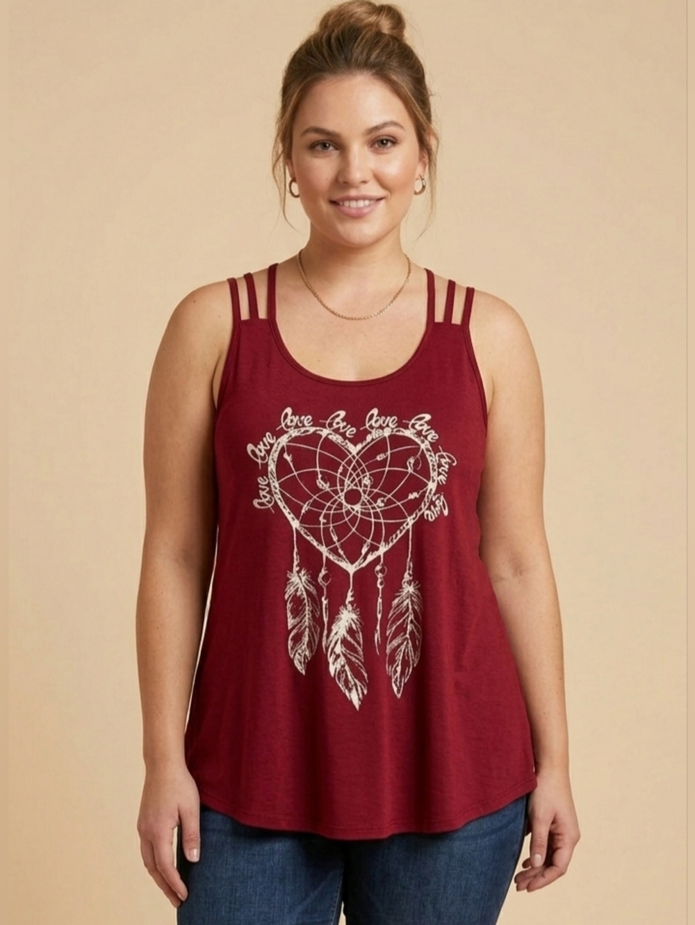 Womens Red Dreamcatcher Fitted Tank Top - Celestial Plus Size Top, 4X
